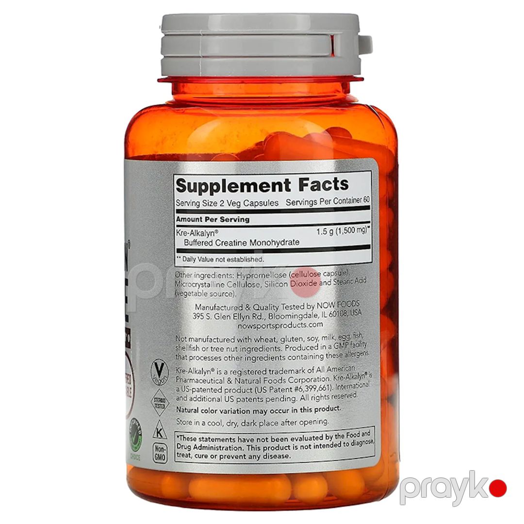 Kreatin Now Foods Kre-Alkalyn Creatine 750 mq 120 ədəd kapsul — Mallar, Bakı (2)