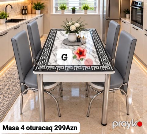 Mətbəx/dining dəsti – masa və 4 ədəd oturacaq - Dizayn: mərmər — Bakı