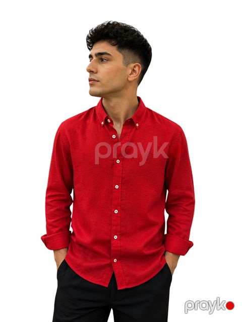 Uzunqol köynək, qırmızı, kətan, ölçü XL — Bakı