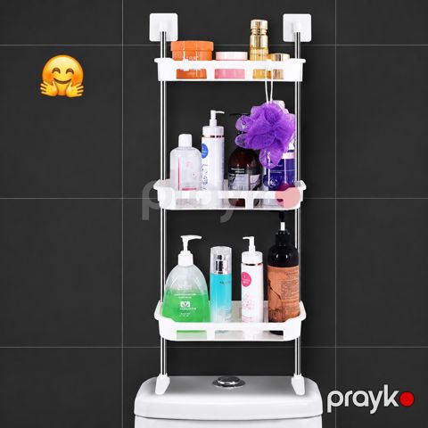Divara quraşdırılmış vanna otağı üçün rəf, 3 mərtəbəli, metal/plastik, ağ — Bakı