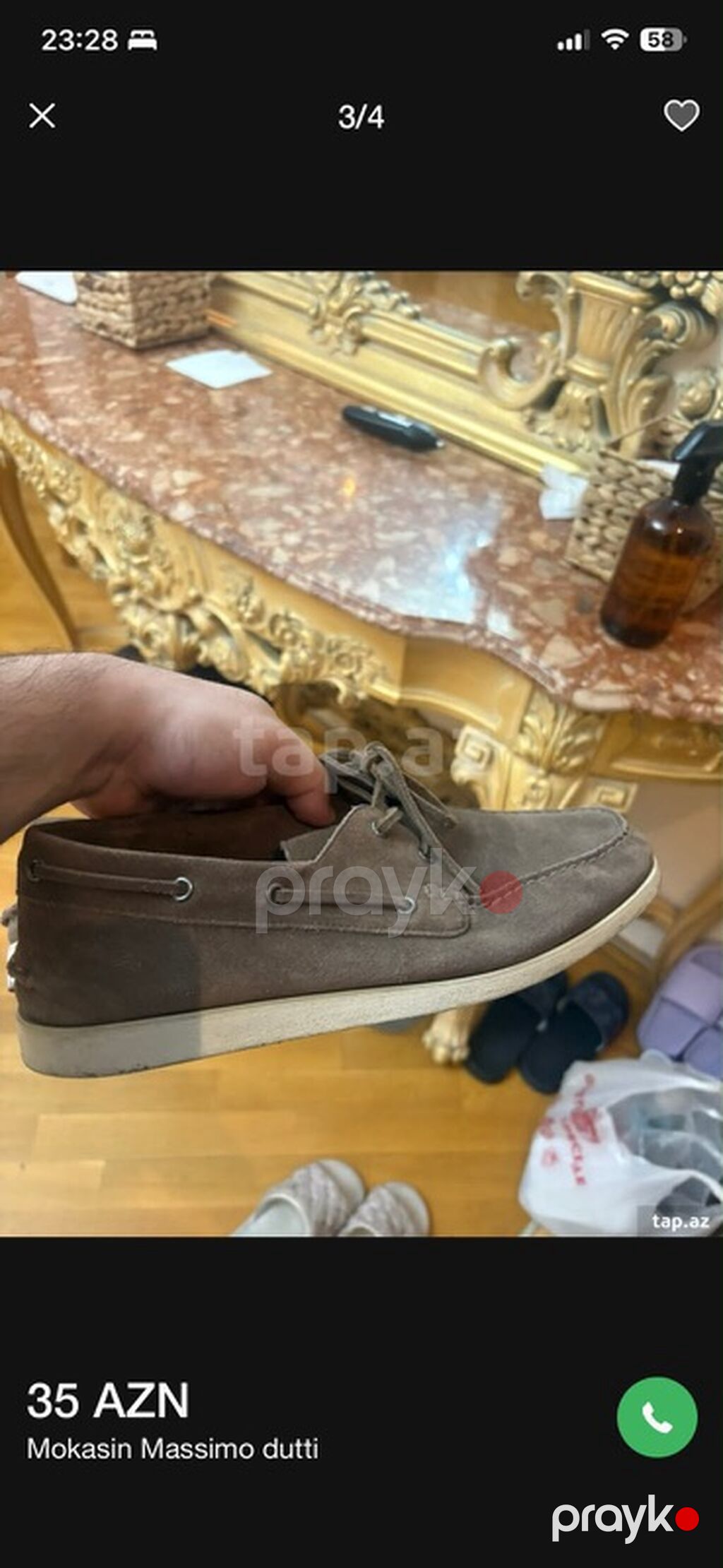 Massimo Dutti, Ölçü: 41, rəng - Qəhvəyi, İşlənmiş — Mokasin, Bakı (4)