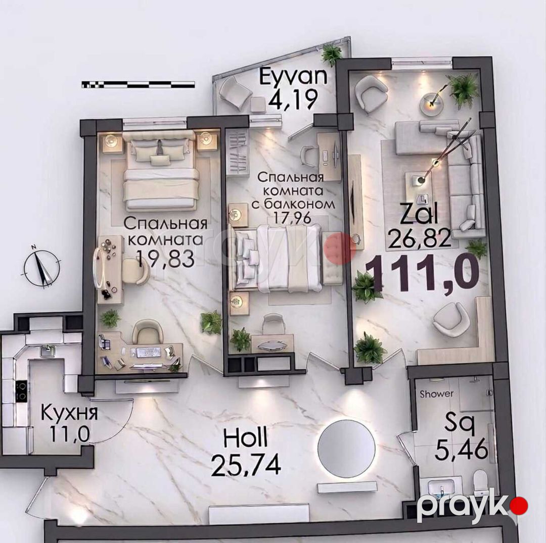 Satılır 3 otaqlı yeni tikili 111 m² — Mənzil, Bakı (9)