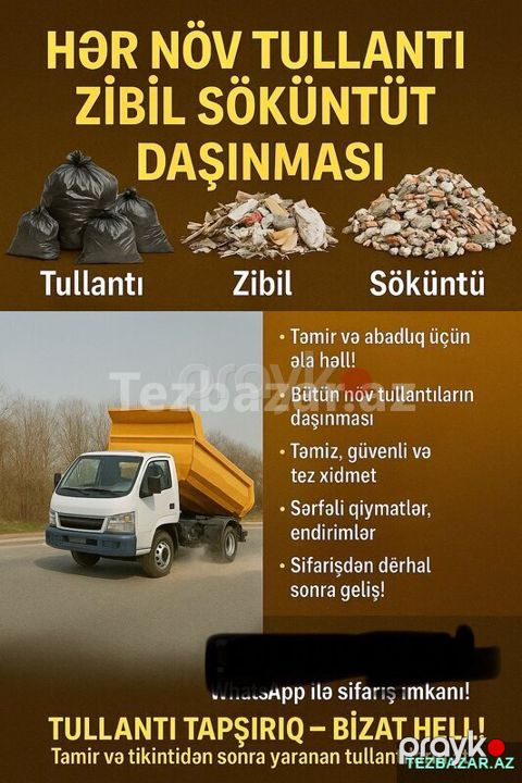 Bütün növ tullantı və zibillərin daşınması xidməti — Bakı