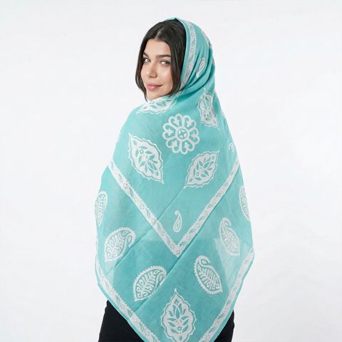 Kəlağayı Süsən S839, ipək, 150x150 sm, firuzəyi — Bakı