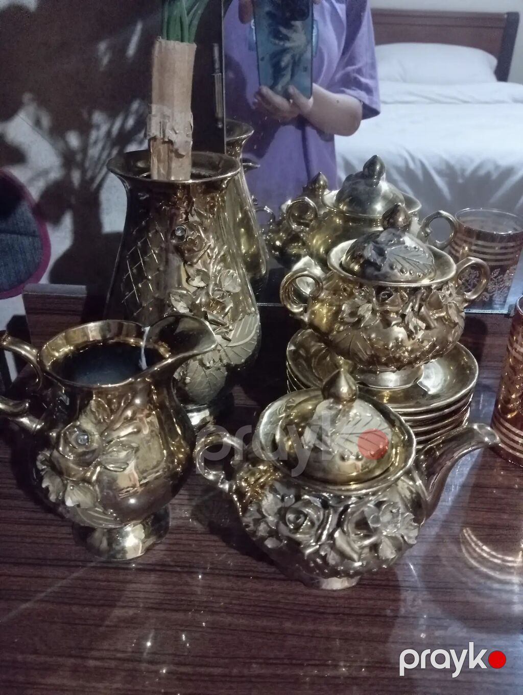 Çay dəsti, rəng - Qızılı, Metal — Süfrə qabı, Bakı (2)