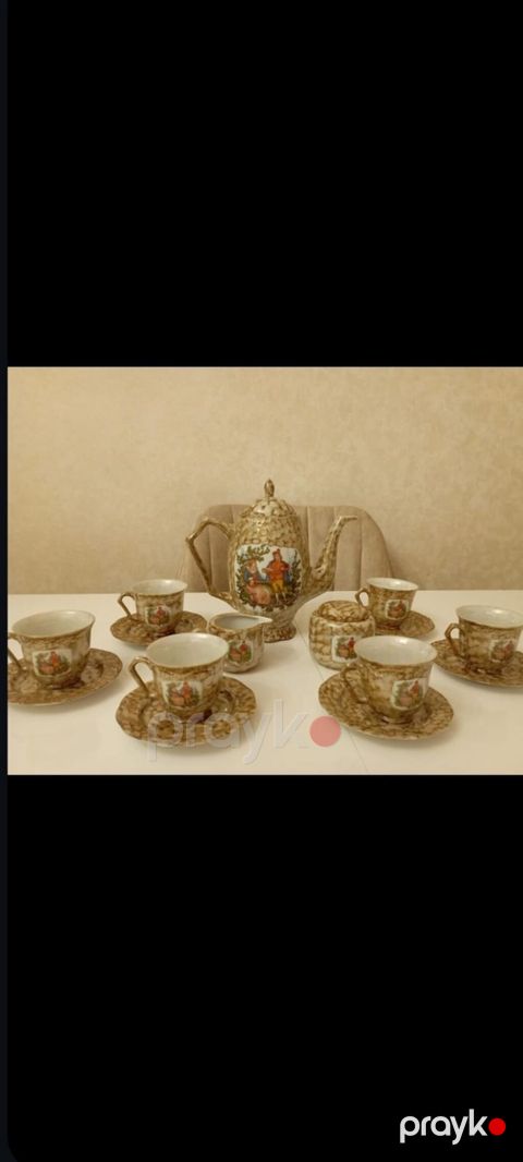 Çay dəsti, rəng - Qızılı, Farfor — Xırdalan
