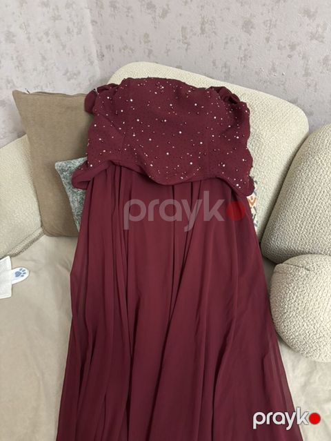 Bordo rəngli uzun ziyafət donu mo - Model: Straplez üstdən ətəyə doğru — Xırdalan