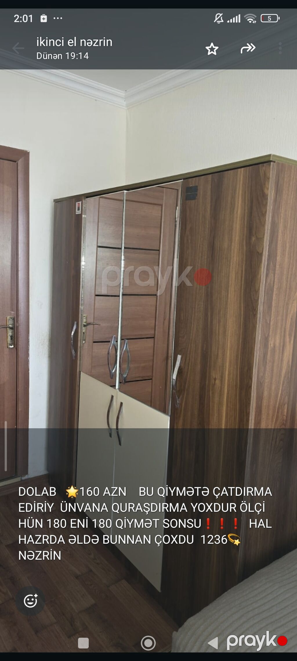 Üç qapılı paltar dolabı - Material: ağac naxışlı laminat, krem rəngli — Şkaflar, Xudat (3)