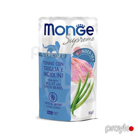 Pişiklər üçün nəm yem Monge Supreme Tuna with Mullet & Green Beans Sterilized 80 q — Bakı