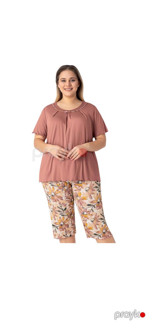 Qadınlar üçün kaprili pijama dəsti 14760, çəhrayı, viskoz, ölçü 4XL — Bakı