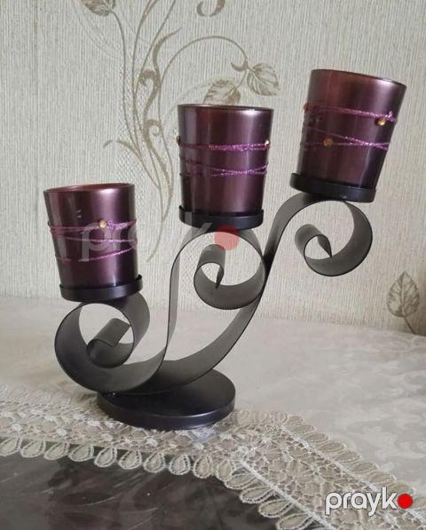 Üçlü şamlıq – dekorativ metal stand və şüşə şam kasaları. Hec vaxt — Sumqayıt