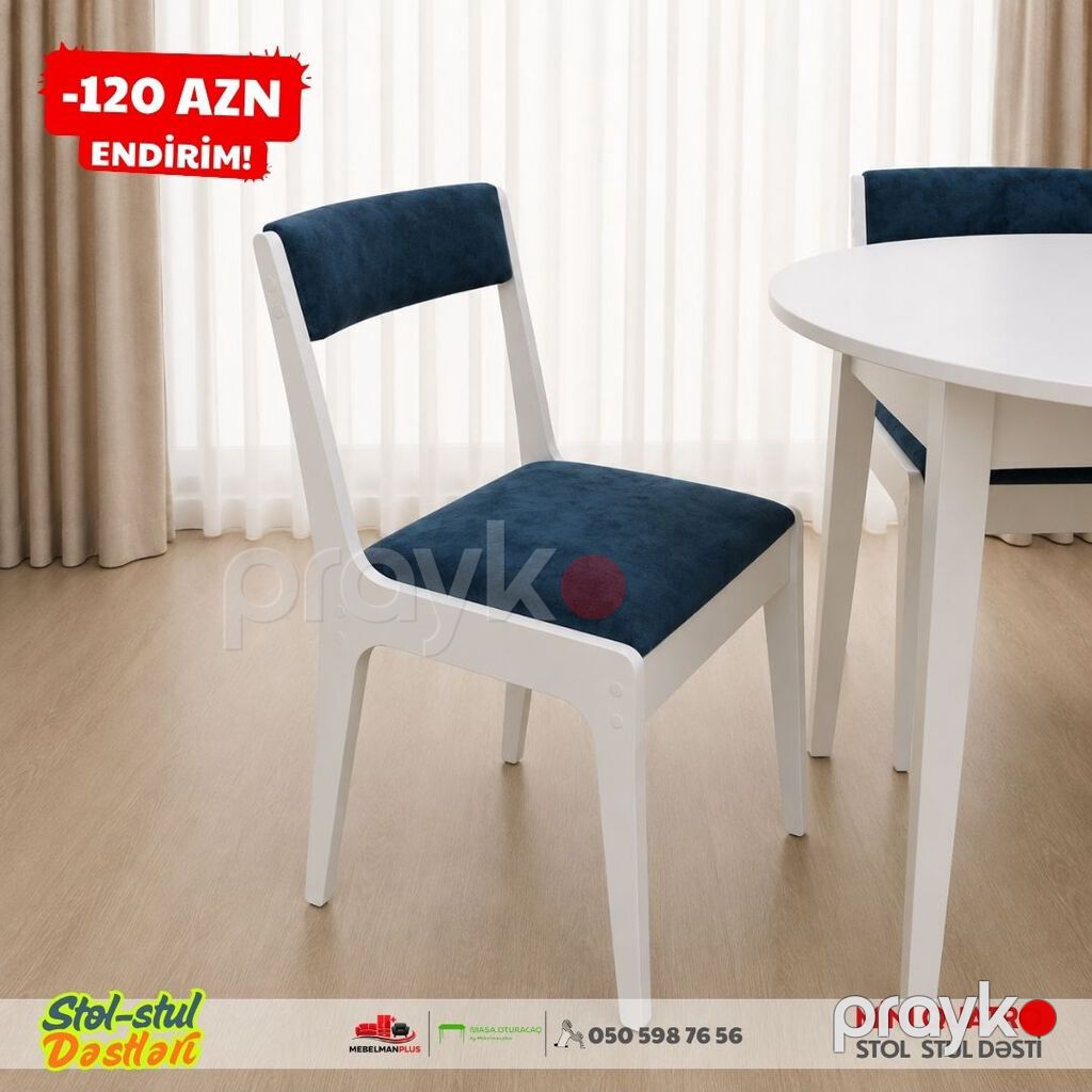 Mətbəx üçün, Yeni, Açılmayan, Yumru masa, 4 stul — Masalar və stullar, Bakı (4)