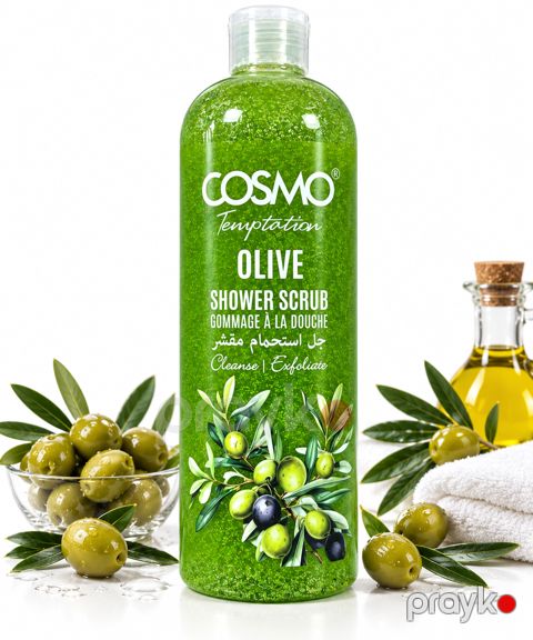 Cosmo Temptation Olive Shower Scrub 1000 ml – Zeytun Ətirli Bədən Gel-Skrabı, Təmizləyici və Eksfoliasiyaedici Duş Geli — Bakı