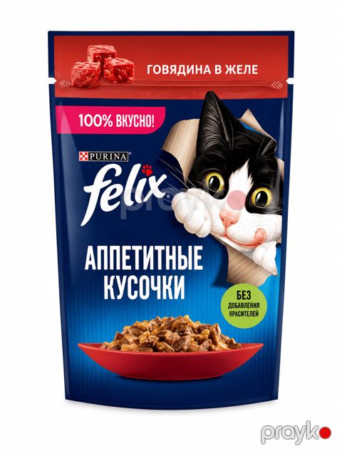 Nəm yem pişiklər üçün Felix İştahaçan parçalar jeledə mal əti 75 q — Bakı