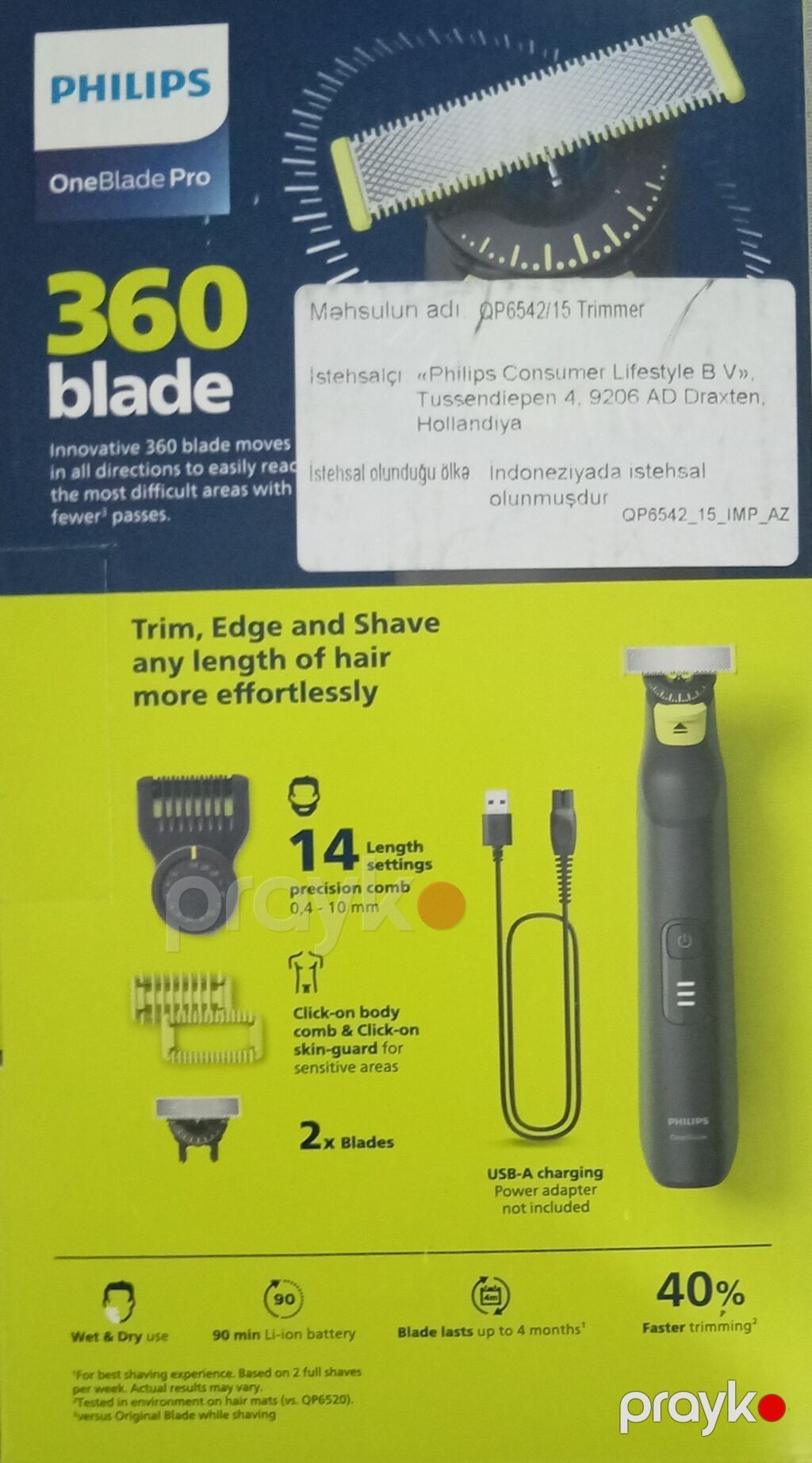 Phılıps OneBlade Pro QP6542/15 – 360 bıçaqlı üz və bədən üçün — Saç kəsmə maşınları, Gəncə (3)