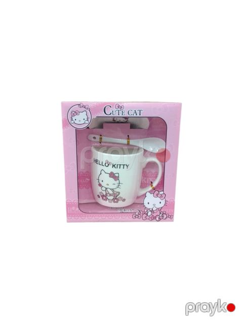 Fincan dəsti YT-61-29, qaşıqlı, keramika, Hello Kitty və gül naxışlı — Bakı