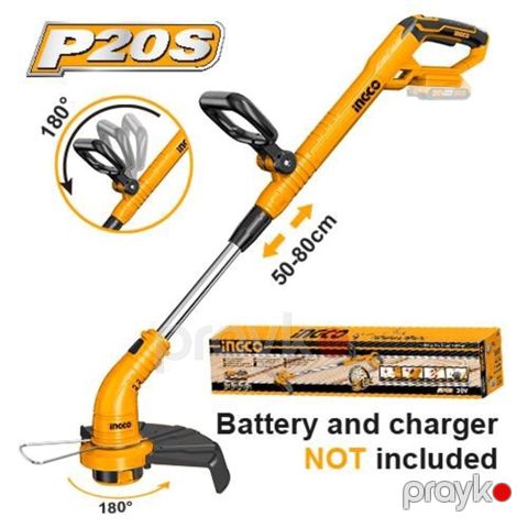 Akkumulyatorlu trimmer Ingco CGTLI20018, 20 V, 8200 rpm, kəsmə diametri 300 mm, 1.6 mm, 5 m, batareya və şarj cihazı daxil deyil CGTLI20018 — Bakı