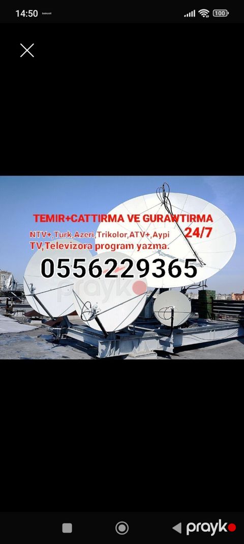 Peyk antenalarının quraşdırılması Quraşdırılma, Təmir, Tənzimlənmə Zəmanət — Bakı