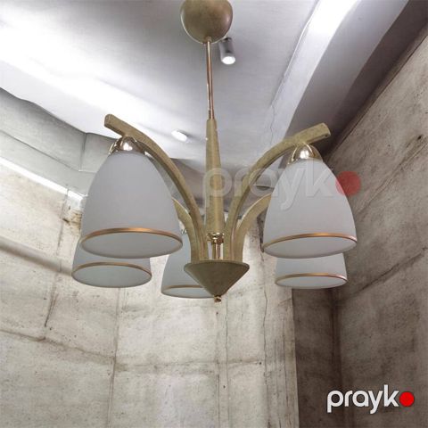 Tavan və asma çıraq Lustur Kapitashi MBL-0972-4, krem rəng, 5 plafon, şüşə ağ plafon, keramika patron, dəmir material, eni 60 sm, hündürlüyü 60 sm, yataq və mətbəx otağı üçün, 220 volt, işıqlandırma məsafəsi 10-18 kv.m - MBL-0972-4-5456 — Bakı