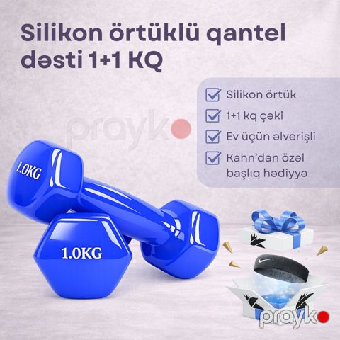 Silikon örtüklü qantel dəsti 1 kqx2 ədəd, mavi + hədiyyə Baş bandı — Bakı