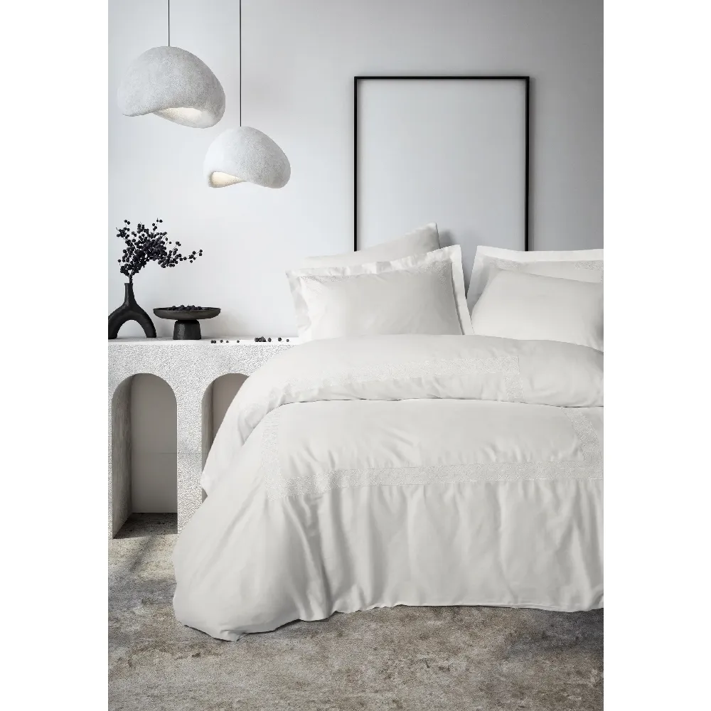 Yataq dəsti Cotton Box Brode Satin Galant, iki nəfərlik, Ağ (8680108079119) — Bakı