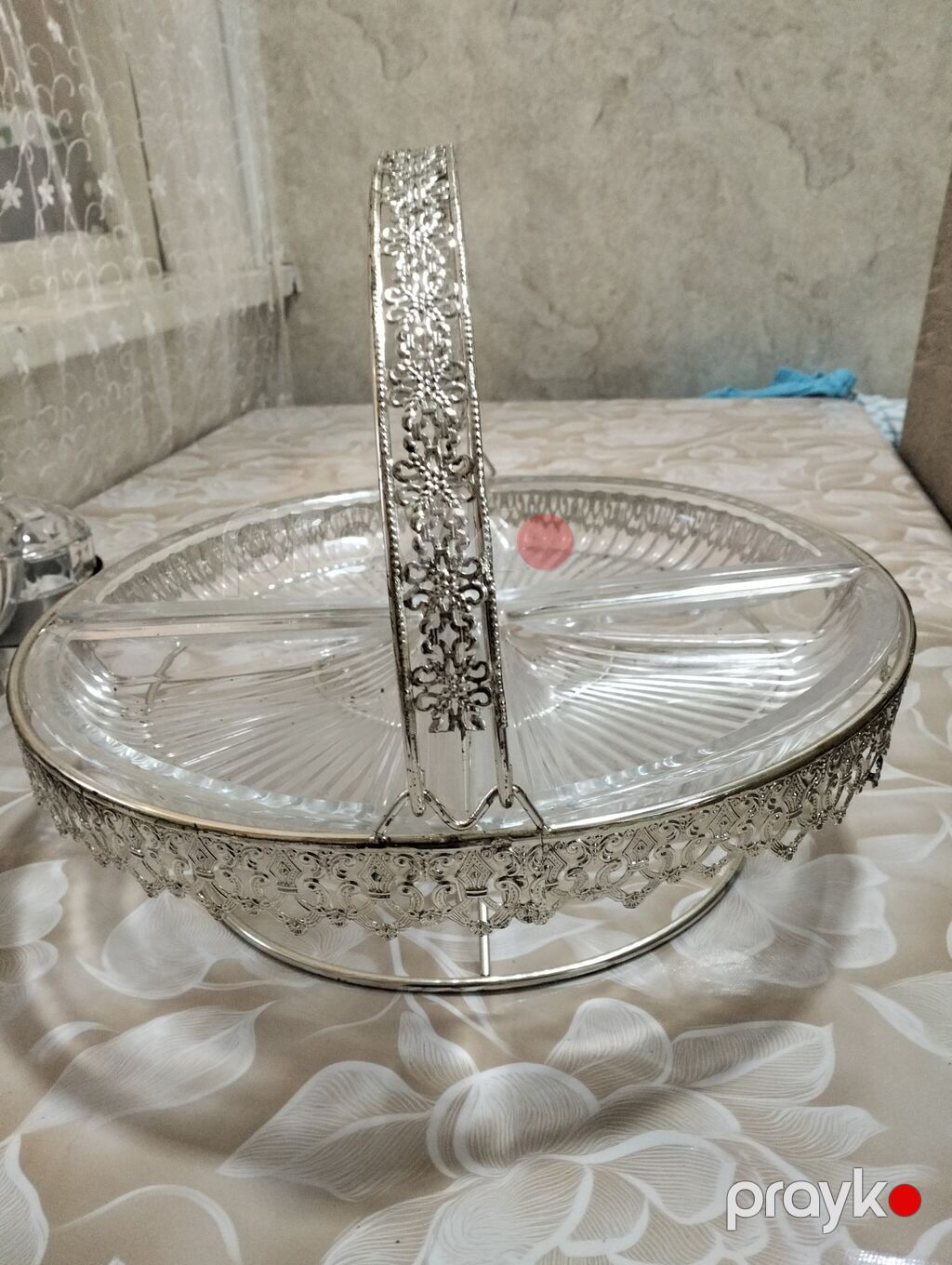 Şüşə bölməli servis səbəti - Dairəvi formalı, metal bəzəkli karkas — Süfrə sərvisin üçün əşyalar, Bakı (2)