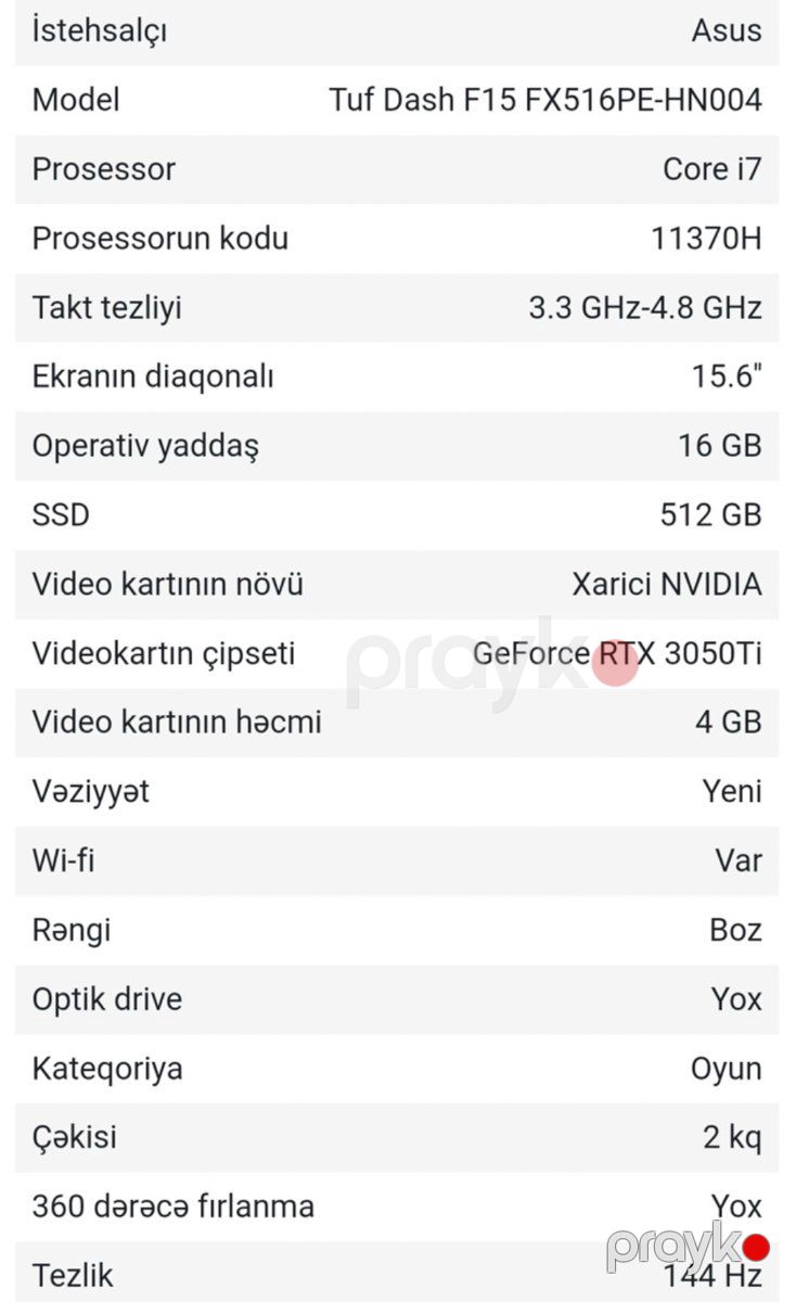 Asus Tuf Gaming F15 FX516PE-HN004 — Noutbuklar, Bakı (5)