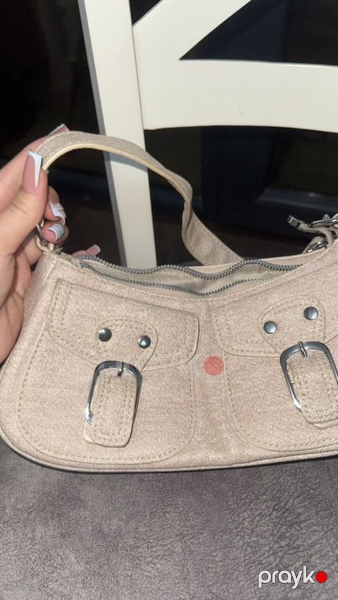 Bej rəngli çiyin/mini baget çanta - Material: toxuma (kətan effekti) — Bakı