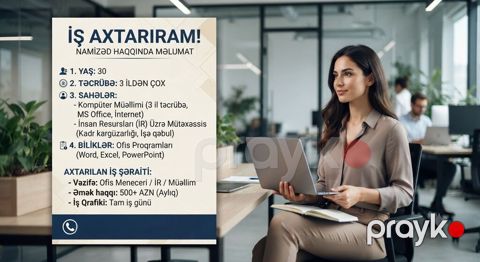 Ofis menecer, katib, 30 yaş, 3-5 illik təcrübə, Tam iş günü — Gəncə