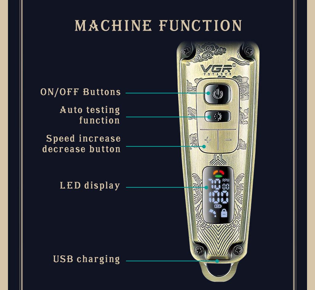 Trimmer VGR 901 - 4 Sürətli - 7000RPM / 1600MAH - 240 Dəqiqə — Saç kəsmə maşınları, Bakı (5)