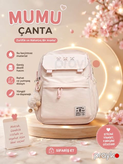 Məktəb çantası BA02, poliester, krem, 10 l — Bakı
