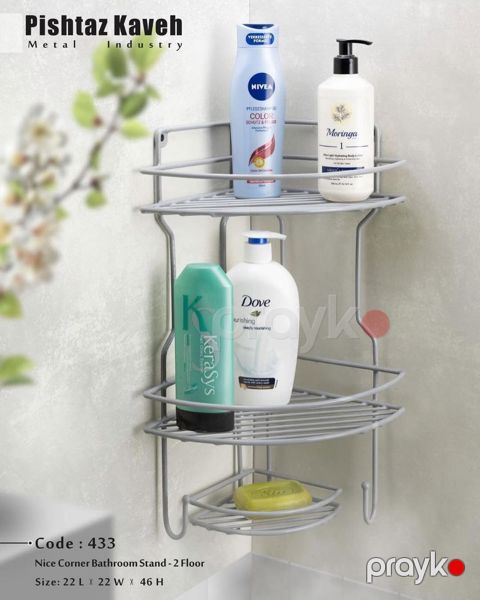 Hamam otağı üçün künc rəf vm403, metal, boz, 2 mərtəbəli, 22x22x46 sm — Bakı