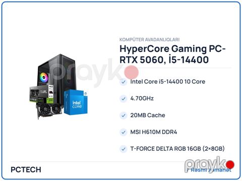 HyperCore Gaming PC- RTX 5060, İ5-14400 — Bakı