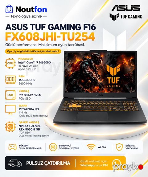Yeni ASUS TUF Gaming, 16 Intel Core i7, 512 GB — Bakı