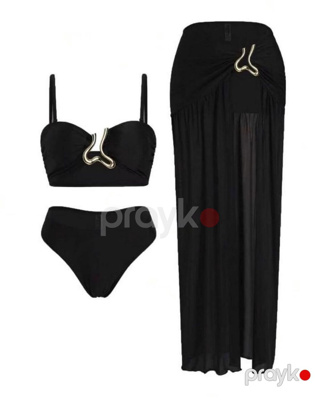 Qadınlar üçün ayrı çimərlik geyimi dəsti TCS_3842 3in1, qara, polyester, ölçü M — Mallar, Bakı (2)