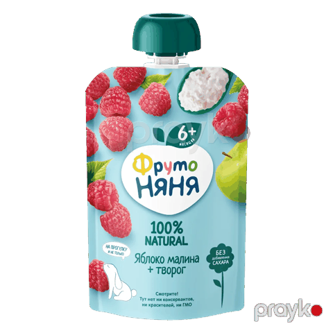 Meyvəli püre ФрутоНяня Яблоко, Малина и Творог, 90 q — Bakı