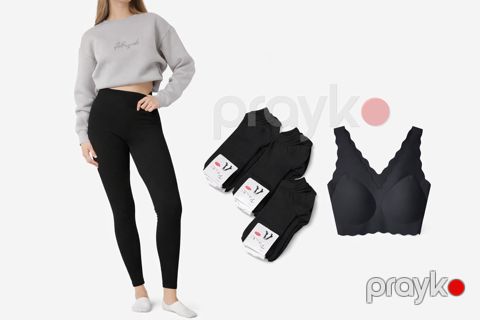 İdman dəsti qadınlar üçün (leqqins+top+5 cüt corab), pambıq, qara, ölçü One size — Bakı