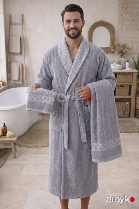 Kişilər üçün hamam dəsti 12341, boz, bambuk, ölçü One size — Bakı