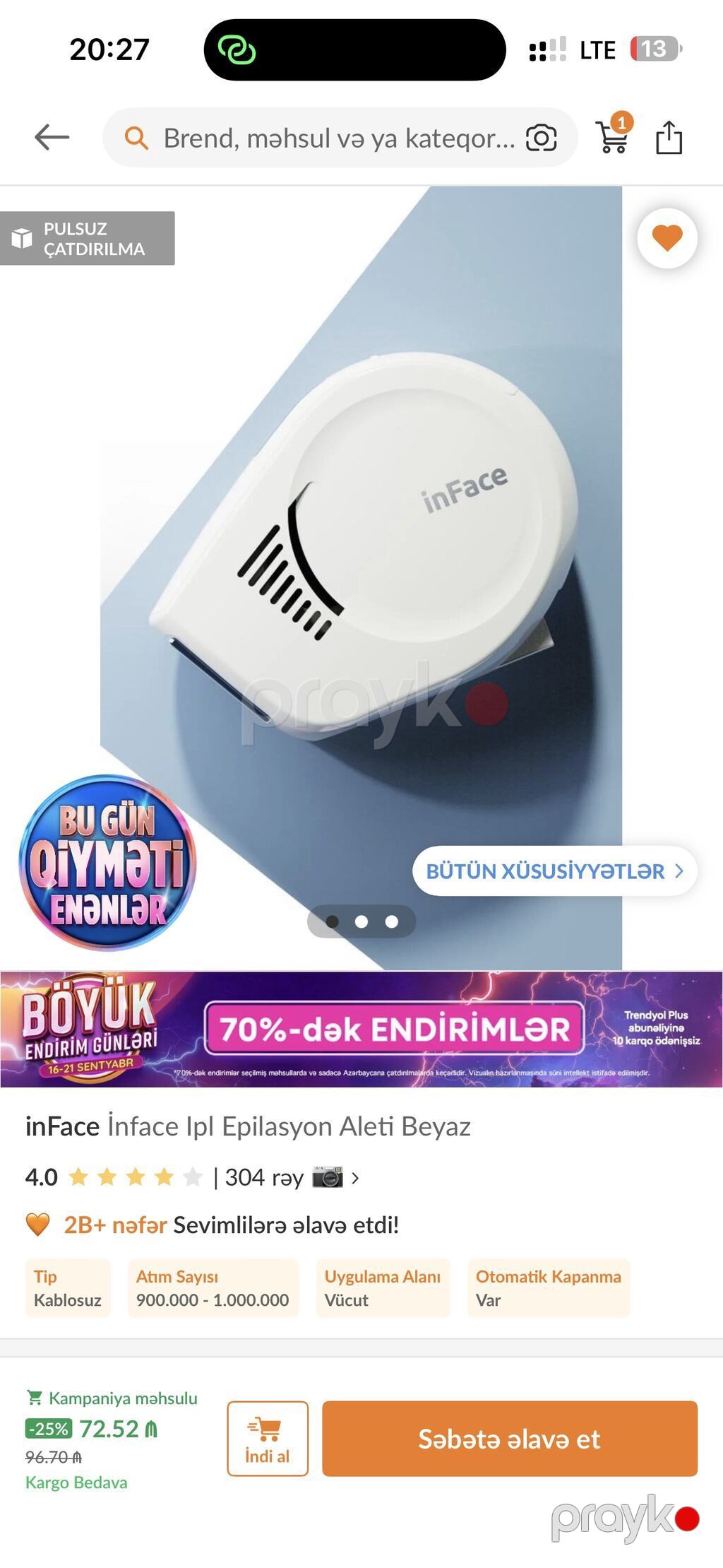 Xiaomi inFace IPL epilyasiya cihazı (ÇOX AZ İstifadə Olunub 999518) — Usturalar, trimmerler və epilyatorlar, Bakı (4)