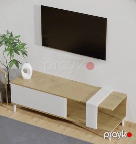 Tv üçün tumba ev_13900492, LDSP/laminat, ağ/qəhvəyi, 35x160x41 sm — Bakı