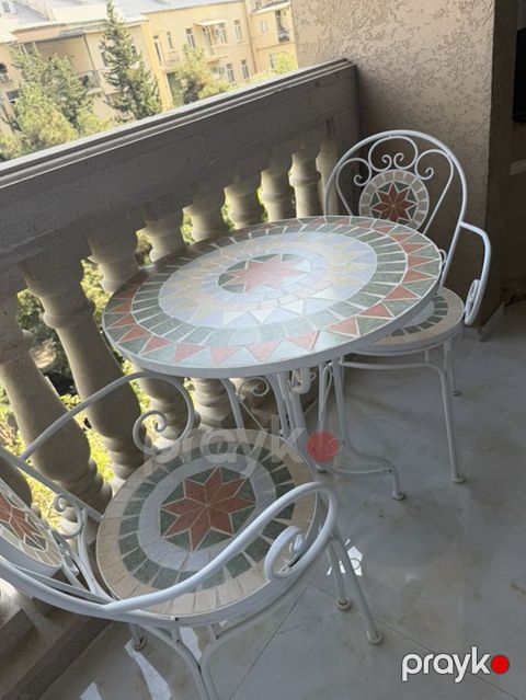 Balkon üçün mozaika dəst – 1 masa + 2 stul - Dizayn: Dairəvi mozaika — Bakı