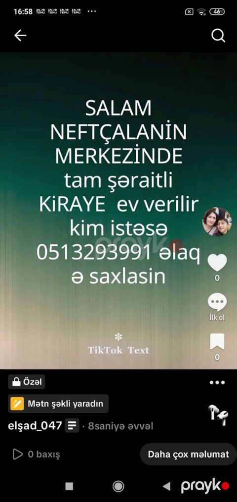 Neftçalanın mərkəzində tam şəraitli kirayə ev təklif olunur. Mənzil — Neftçala