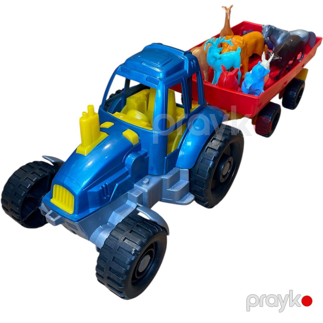 Oyuncaq traktor TK-1025, heyvan fiqurları ilə, göy — Mallar, Bakı (3)