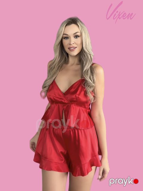 Qadınlar üçün Şortlu pijama dəsti Vixen 2301180000001, qırmızı, satin, ölçü S — Bakı