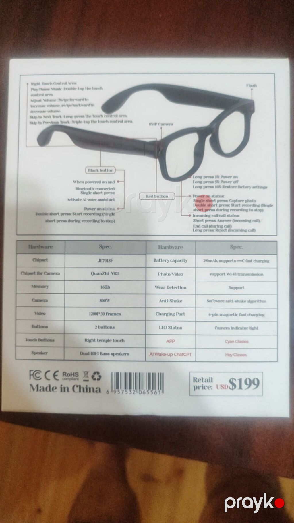 AI Smart Glasses AIMB-G1 – ağıllı eynək Xüsusiyyətlər: - 8 MP kamera — Eynəklər və aksesuarları, Sumqayıt (2)