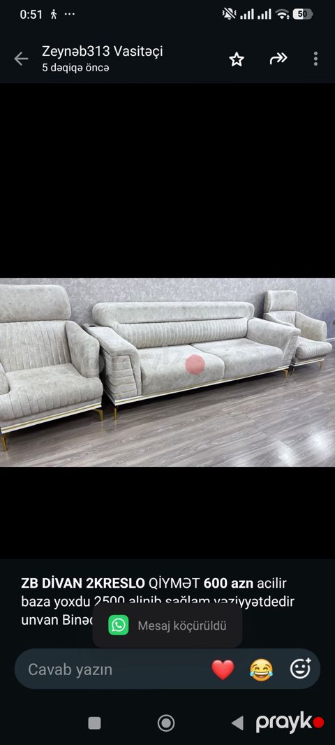 *ZB* *Divan 2KRESLO* Qiymət *600 azn* acilir baza yoxdu 2500 alinib — Bakı