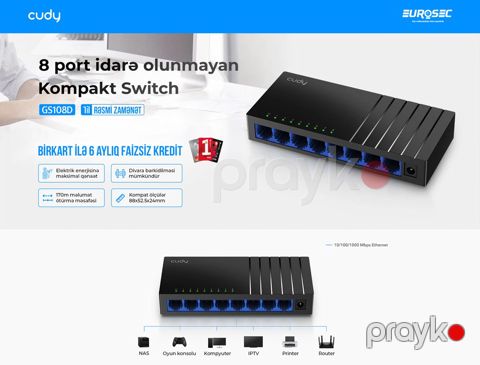 8 portlu kompakt switch "Cudy GS108D" — Bakı