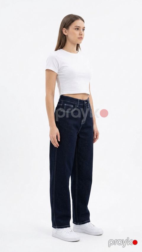 Baggy cins qadınlar üçün E19225, tünd göy, poliester, ölçü 25 — Bakı