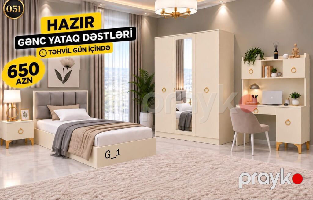 Gənc yataq dəsti – hazır model Tərkib: - Tək nəfərlik çarpayı (yumşaq — Uşaq mebeli dəstləri, Bakı (2)
