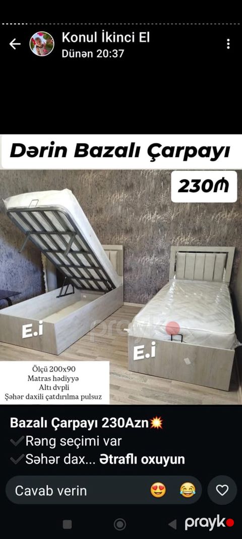 Dərin bazalı tək nəfərlik çarpayı - Ölçü: 200x90 - Qaldırılan — Bakı